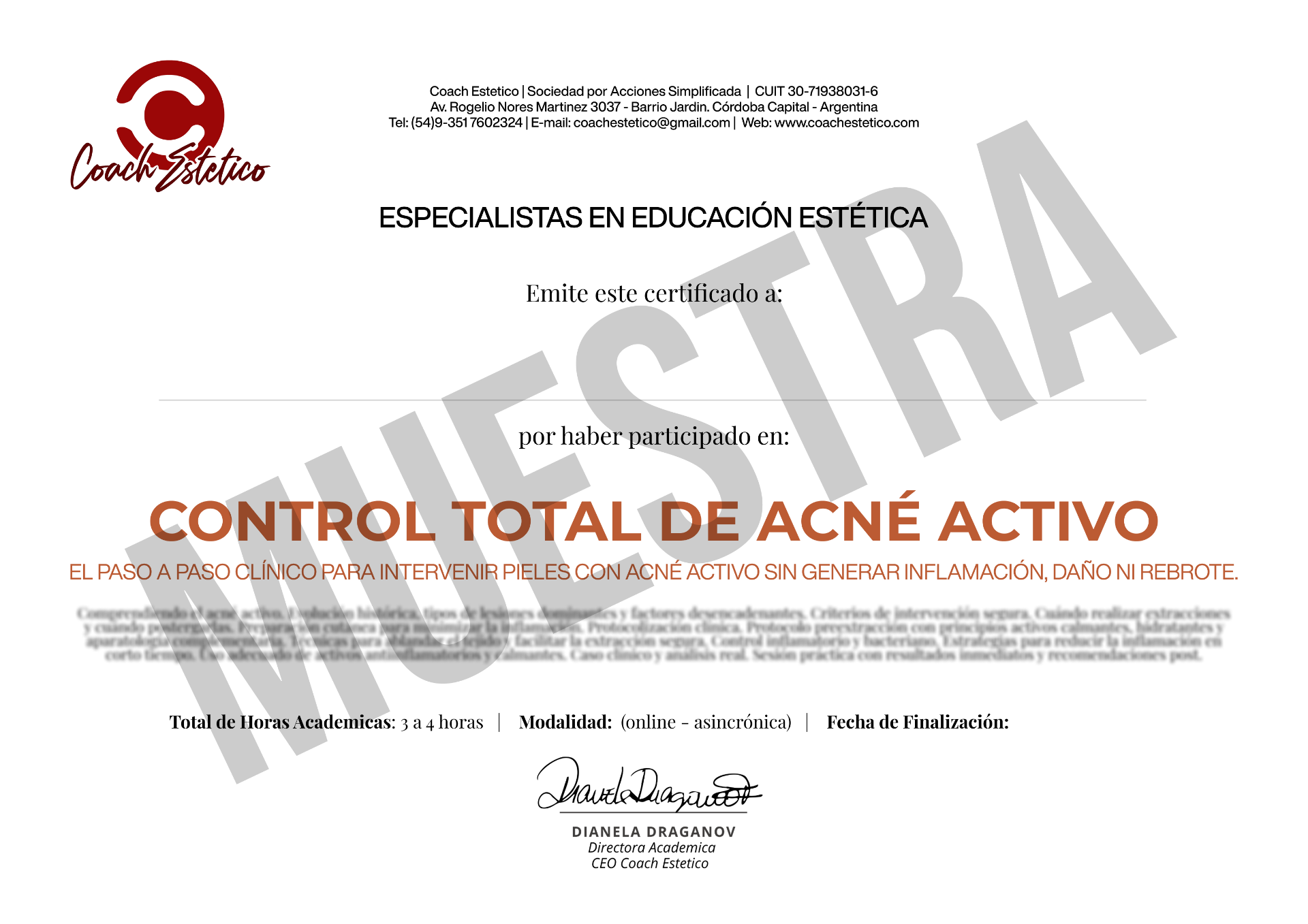 Certificado de participación Club Coach